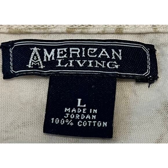 AMERICAN LIVING V-NECK BLOUSE, WOMENS, L, WHITE WITH GOLDTONE LEAVES, 3/4 SLEEVE - Picture 9 of 11